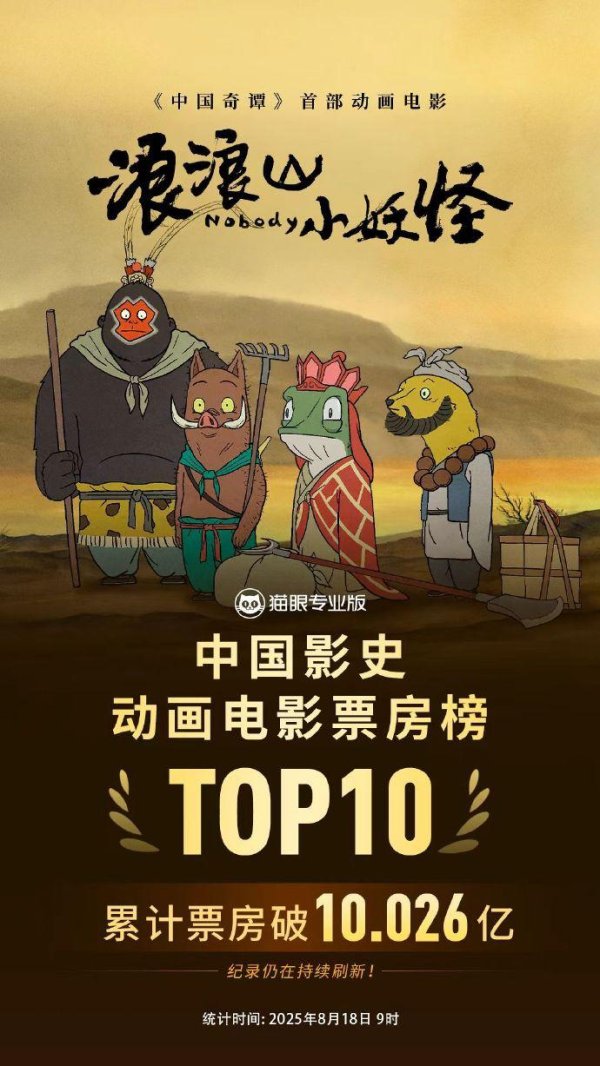 策略池 超10亿! 《浪浪山小妖怪》进入中国影史动画电影票房榜前十